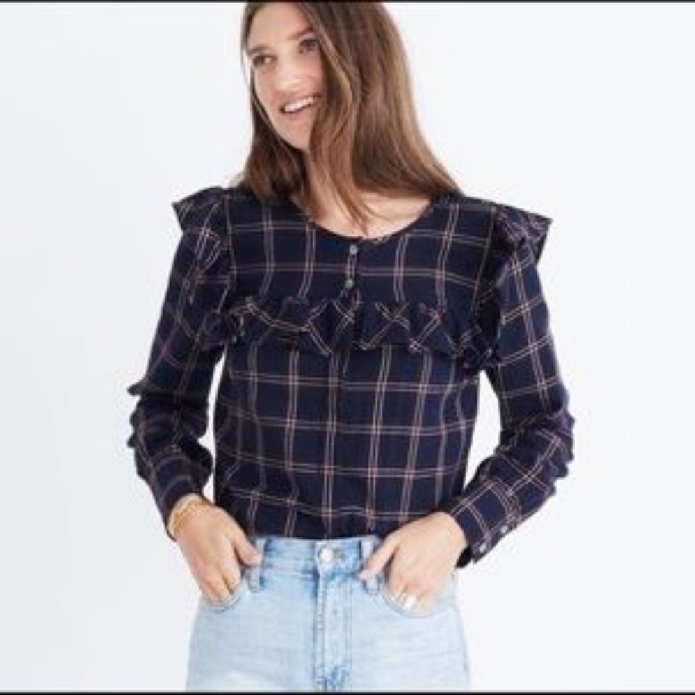 Madewell Ruffle Flannel Plaid Blouse